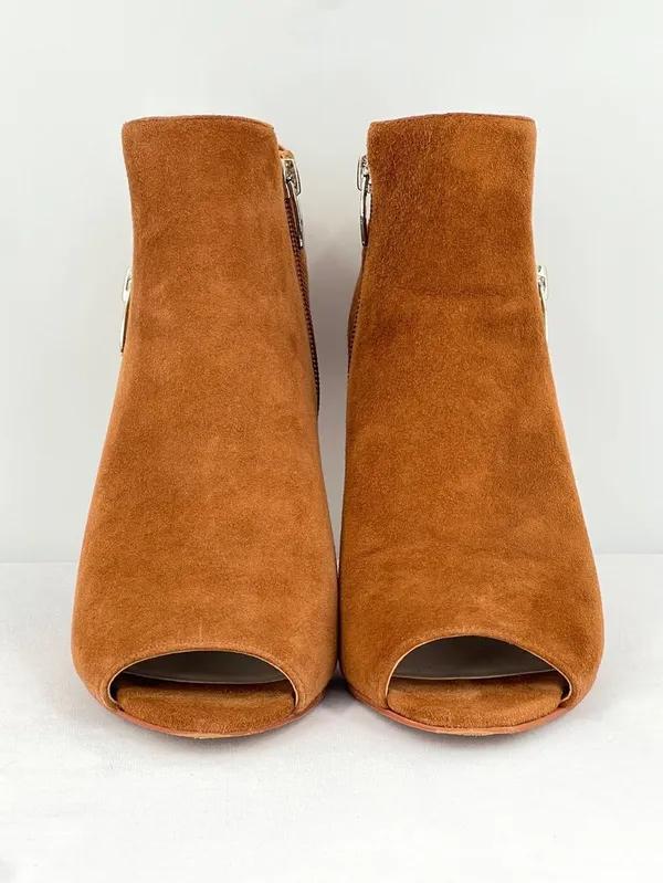 Marc Fisher Serenity Cognac Suede Peep Toe Stiletto Heel Ankle Booties Size 7M - Image 2