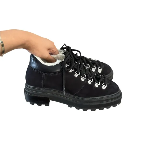 SCHUTZ Lucille Lace Up Sherpa Leather Suede Clogs Mules Sneakers - Image 5