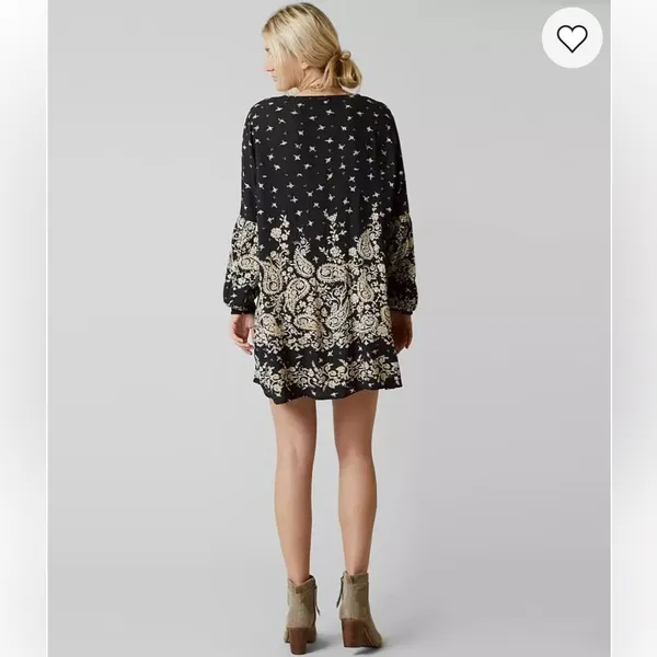 Billabong Just Like You Long-Sleeve Gauzy Rayon Mini Dress Off Black‎ Size Large - Image 5