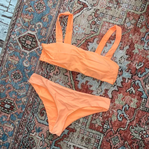 Zaful Orange Seamless Square Neck Bandeau Cheeky Bikini - Image 2