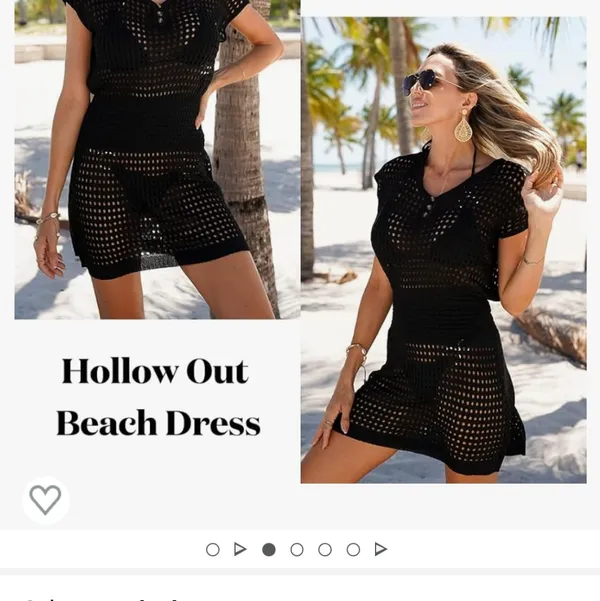 Crochet Beach Cover Up Hallow out Short Sleeve VNeck new in Black - Image 3