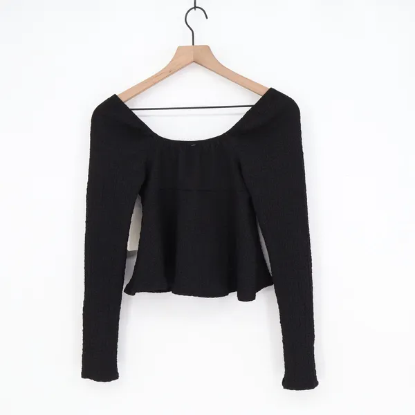 Gaze Top Womens Small Black Textured Long Sleeve Tie Front Cropped NEW - Image 5