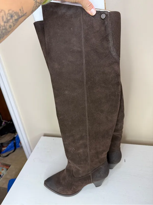 Frye June Over The Knee Boot Chocolate Suede Sz 6 Sample Sale - Image 9