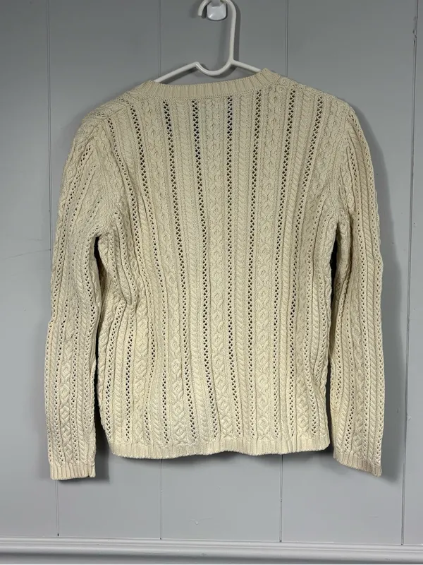 Lauren Ralph Lauren Cable Knit V-Neck Vintage Cotton Sweater Medium Winter Cozy - Image 4