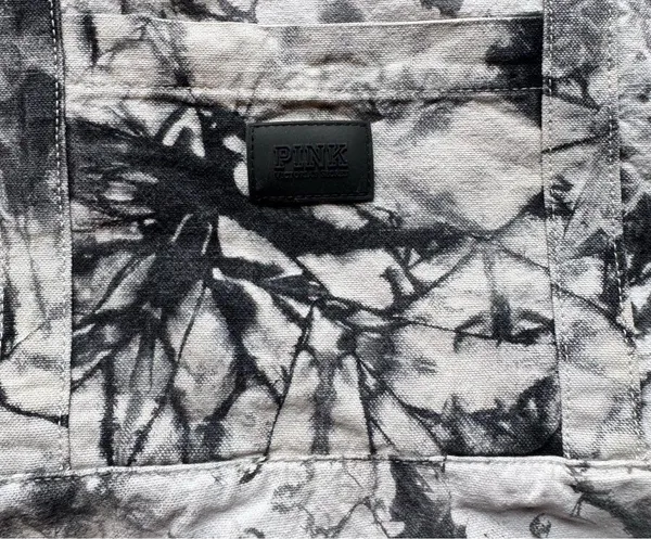 PINK Victoria’s Secret Black and Gray Acid Tie Dye Zip Top Canvas Tote - Image 5