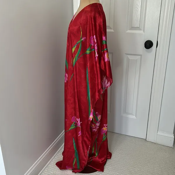 Winlar Red Satin Floral Kaftan Maxi Dress - Image 5