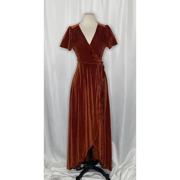 BALTIC BORN Andi Velvet High Low Maxi Dress Ribbed Party Holiday‎ Copper Rust XS - Image 3