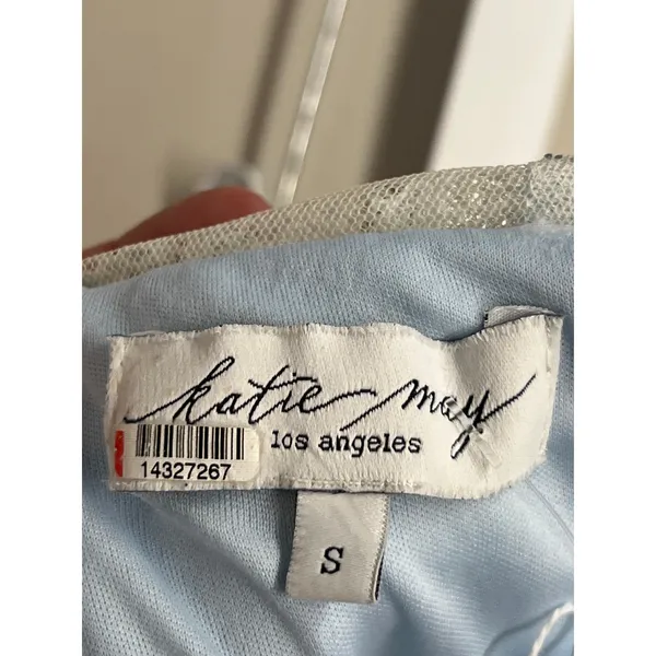 Katie May Sz Small Light Blue Tink Satin Lace Corset Wide Leg Cocktail Jumpsuit - Image 9