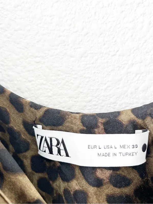 Zara Olive Green Leopard Print Satin Cowl Neck Slip Midi Dress - Image 3