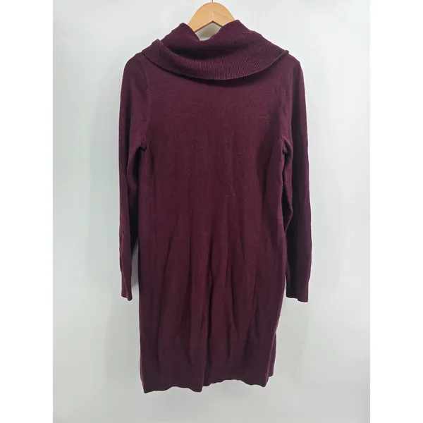 LOFT Sweater Dress Womens Medium Cowl Neck Burgundy Long Sleeve EUC - Image 3