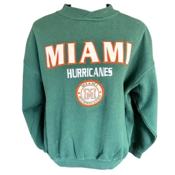 Miami Hurricanes 90s Crable Sportswear Crewneck Sweatshirt XL Green Y2K - Image 2