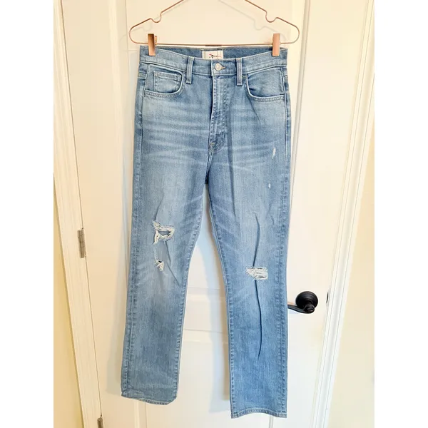 7 For All Mankind Easy Slim‎ Jeans Womens 27 Light Blue Floral High Rise - Image 4