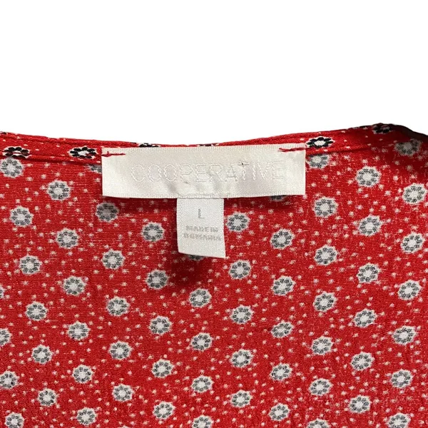 Cooperative Womens Large Red V Neck Wrap Top Long Sleeve Flower Polka Dot‎ - Image 4