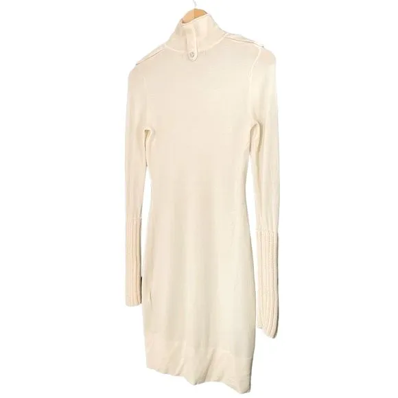 Karen Millen Wool Blend Sweater Dress Size 2 Cream Knit Bodycon Mock Neck Mini - Image 7