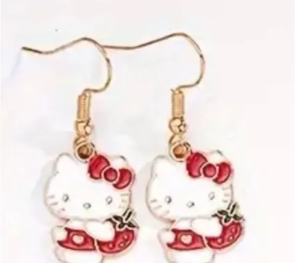 Adorable Red Strawberry Hello Kitty Dangle Earrings - - Image 3