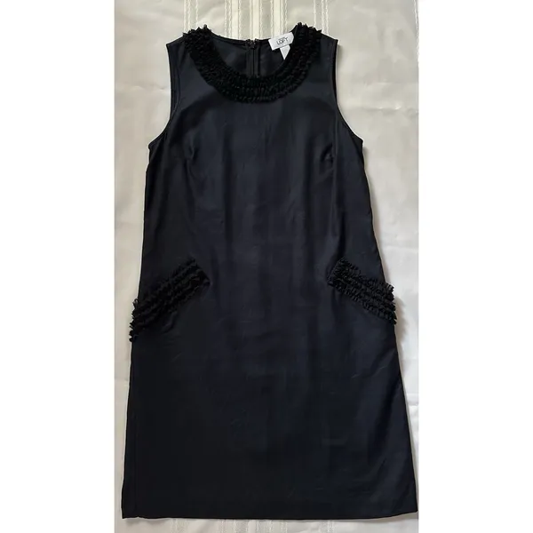 Ann Taylor Loft Size 4 Black Shift Dress Pocket Ruffle Trim Career Cocktail EUC - Image 6
