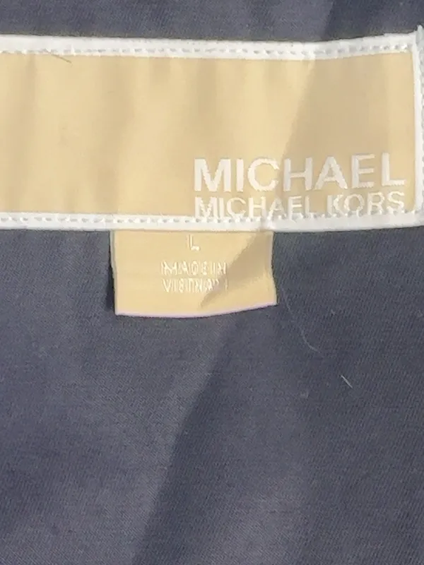 Michael Michael Kors Navy Blue Trench Coat Gold Buttons Women’s Size L - Image 14