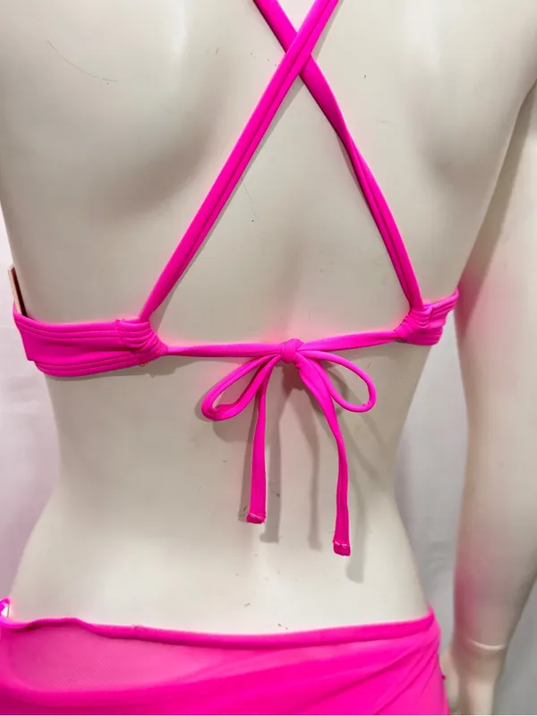 Juicy Couture Hot Pink Underwire Bikini Set with Mesh Sarong Coverup Size XS - Image 7