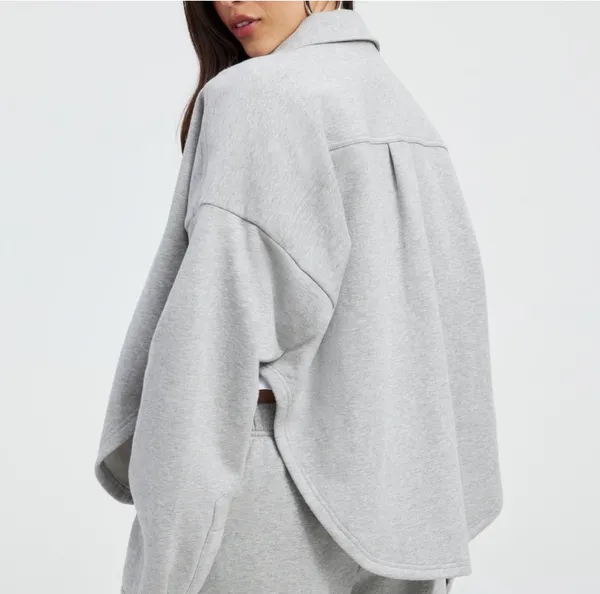 Good American heather gray cropped long sleeve shacket M - Image 2