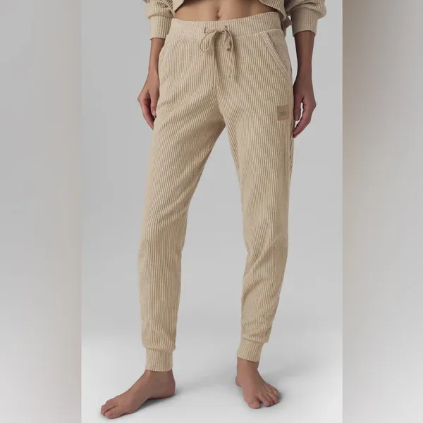 ALO Yoga Muse Sweatpants Joggers Ribbed in Gravel Heather Color Size S - Image 2