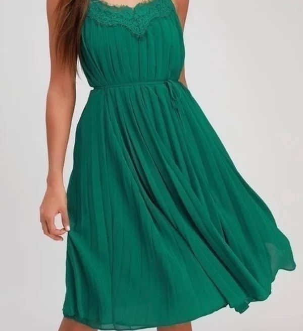 Lulus In Celebration Green Pleated Midi Dress - Image 3