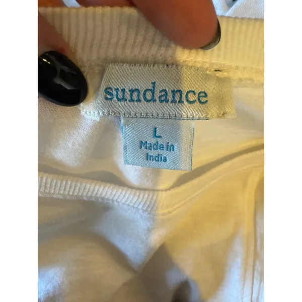 Sundance Shirt Women Large White Cotton Mixed Print Knit Long‎ Sleeve Tee Boho - Image 8