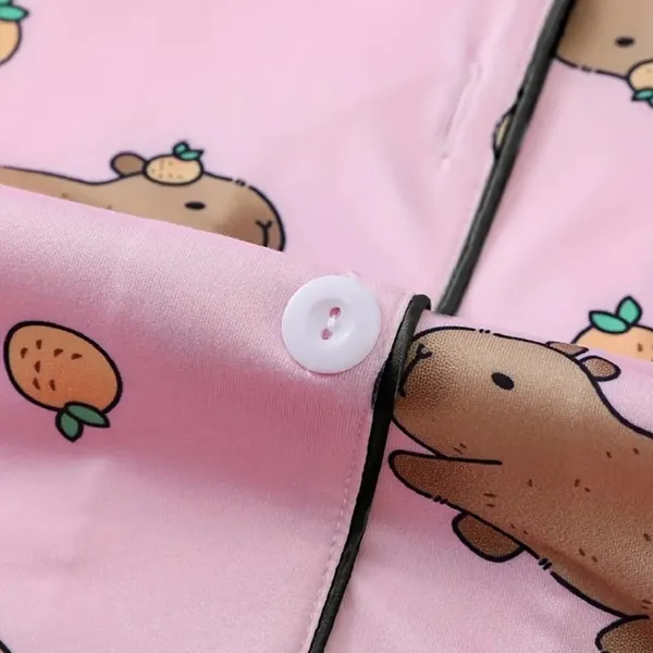 Pink Teddy Bear Pajama Set with Piping Details - Image 8