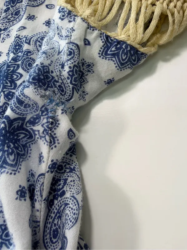 Umgee Blue & Beige Crochet Fringe Top Size 1x - Image 6