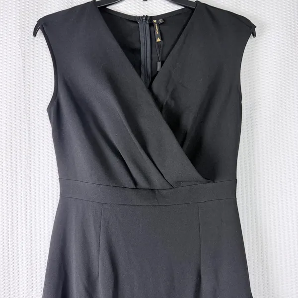 Black Sleeveless Wrap Midi‎ Dress Ruffle Hem Size L Feminine Party Formal Chic - Image 5