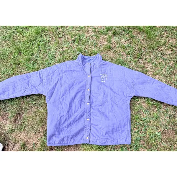 Amuse Society Quilted Snap Front Jacket Periwinkle Blue Palm‎ Tree Logo L/XL - Image 8