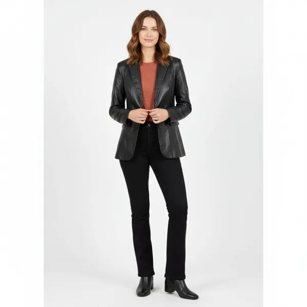 Joie Black Vegan Leather Button Up Jacket Blazer M Medium - Image 7