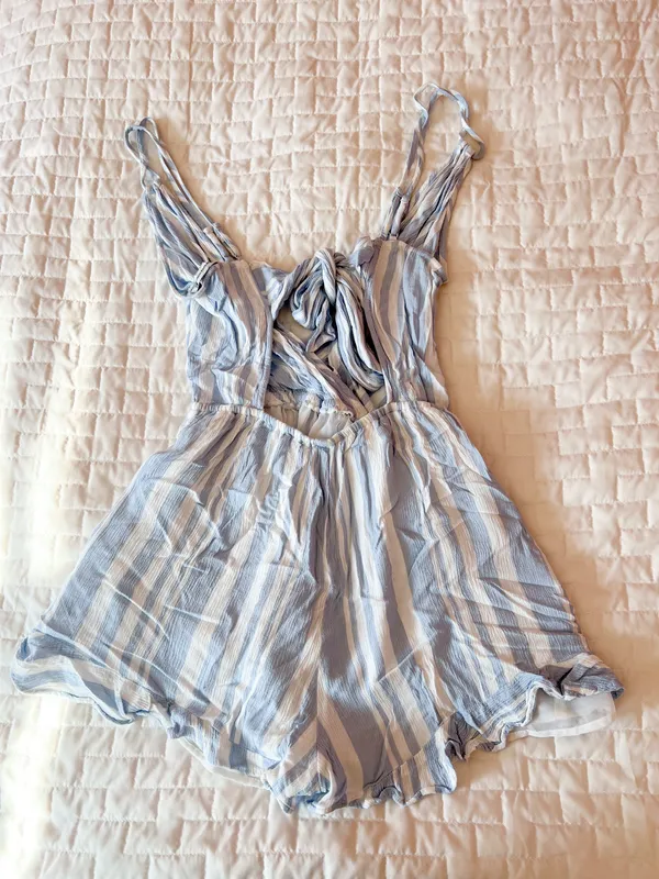 American Eagle Blue Striped Tie Back Romper Size Small - Image 2