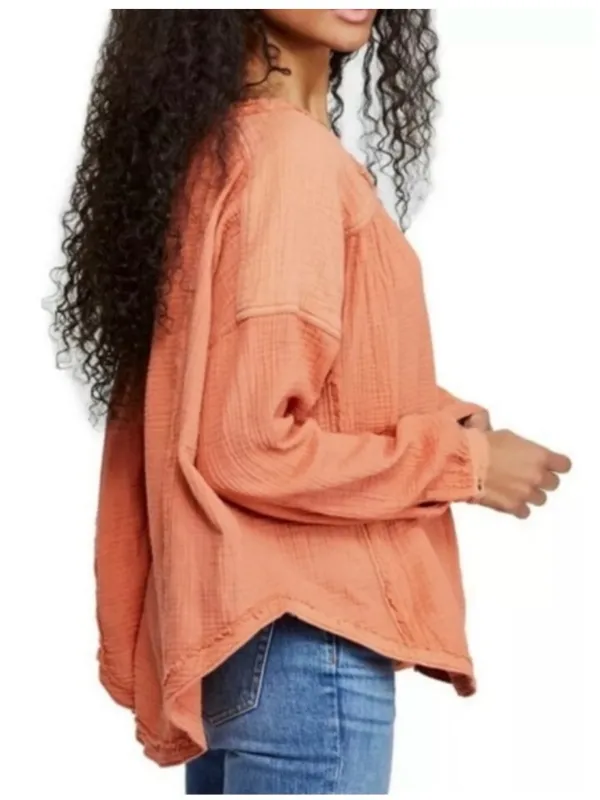 NWT Free People We The Free Button-Front Gauze Shirt/Jacket in Rust Bohemian - Image 3