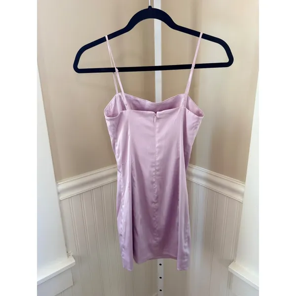 Sunday Best Satin Square Neck Mini Dress Adjustable Straps Pink Lavender Size 00 - Image 3