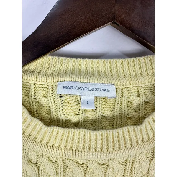 Mark Fore & Strike Butter Yellow Cable Knit Sweater Women Large Fisherman Cotton - Image 2