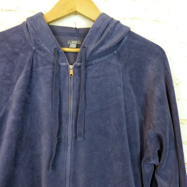 Aerie Hoodie Women XXL Blue Velour Crop Zip Up Raglan Sleeves Pockets Lounge - Image 4