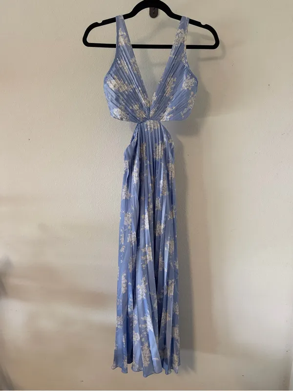 Abercrombie A&F Giselle Pleated Blue Cutout Dress XSP - Image 4