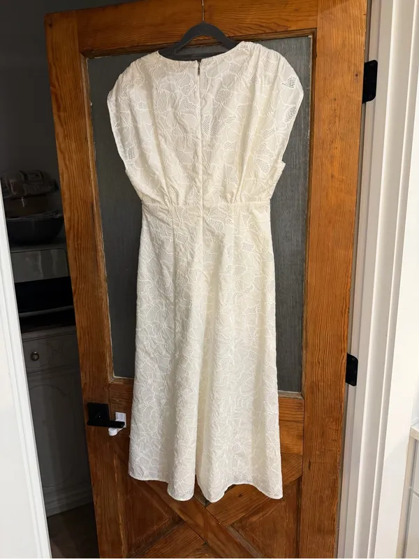 NWT BOSS Floral Lace Midi Dress Size 6 Luxury Designer Ivory Dress - Image 5