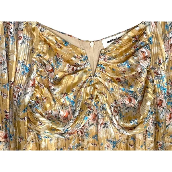 Mittoshop Gold Floral Boho Festival babydoll Long sleeve top Large‎ Metallic - Image 6