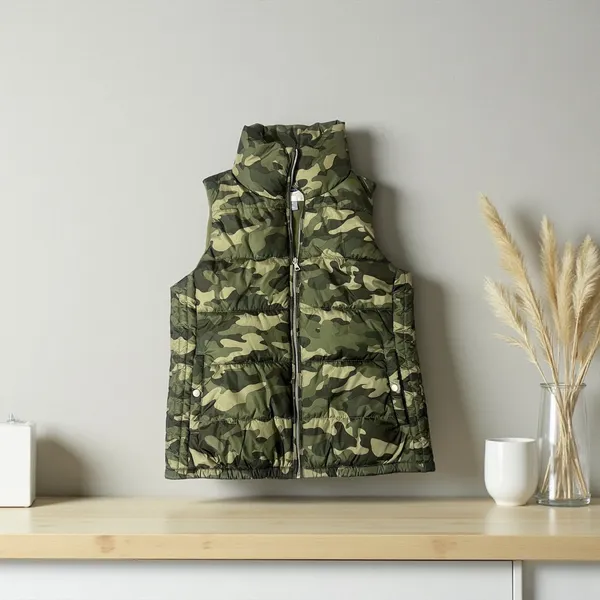 Old Navy Womens Puffer Vest Camo Green Zip Up Stand‎ Collar Size M - Image 2
