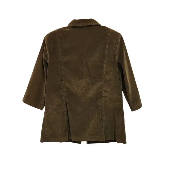 Yenny Brown Retro 3/4 Sleeves Zip Front Collared Corduroy Blazer Jacket Large - Image 2