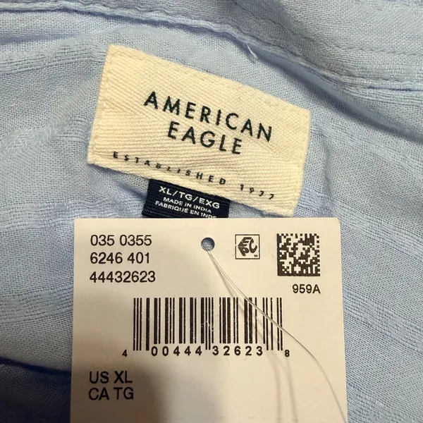 American Eagle Light Blue Textured Stripe Oversized Button Down Shirt XL 6246 - Image 6