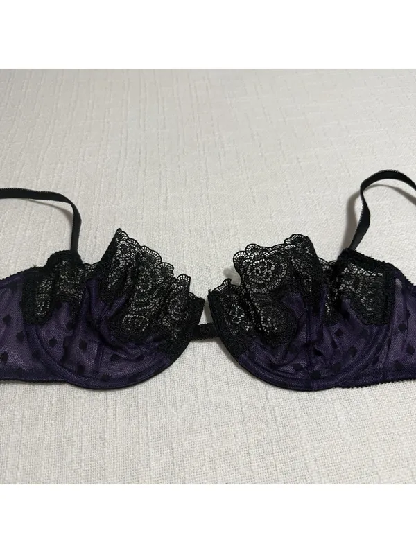 Victoria’s Secret Black & Purple Lace Very Sexy Balconet Bra Underwire 34D - Image 8