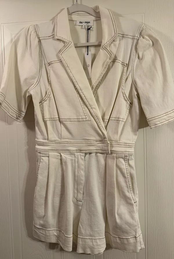 Boutique Day + Moon White Denim Romper - Image 5