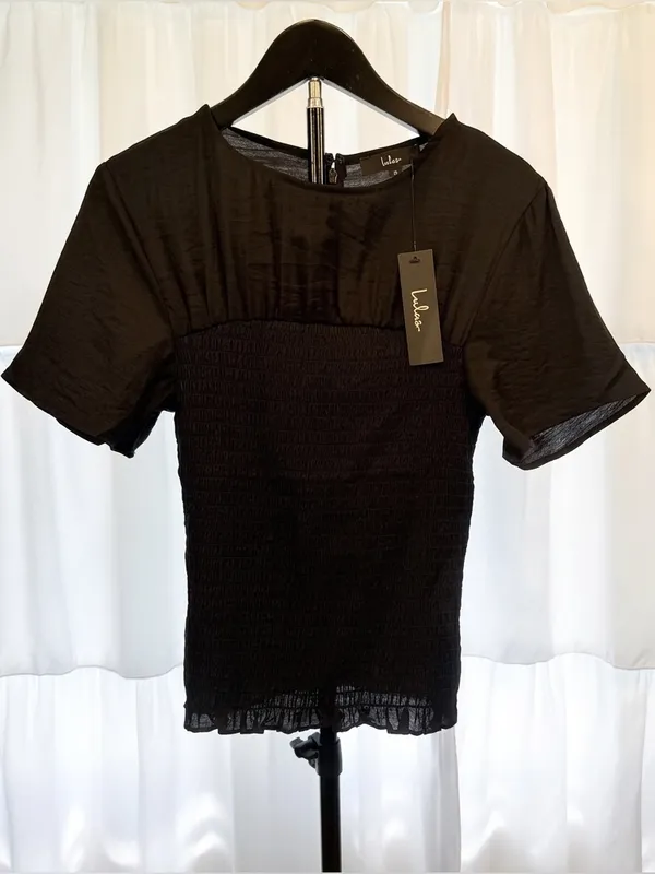 NWT Lulus Women’s Cultivated Aura Black Smocked Dolman Sleeve Top Blouse Size M - Image 4