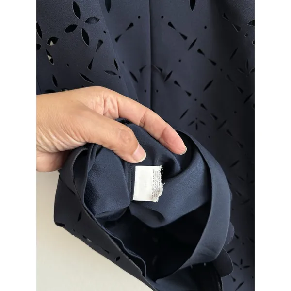 J.Crew Navy Blue‎ Laser Cut Shift Eyelet Dress Lined Sleeveless Womens Size 2 - Image 9
