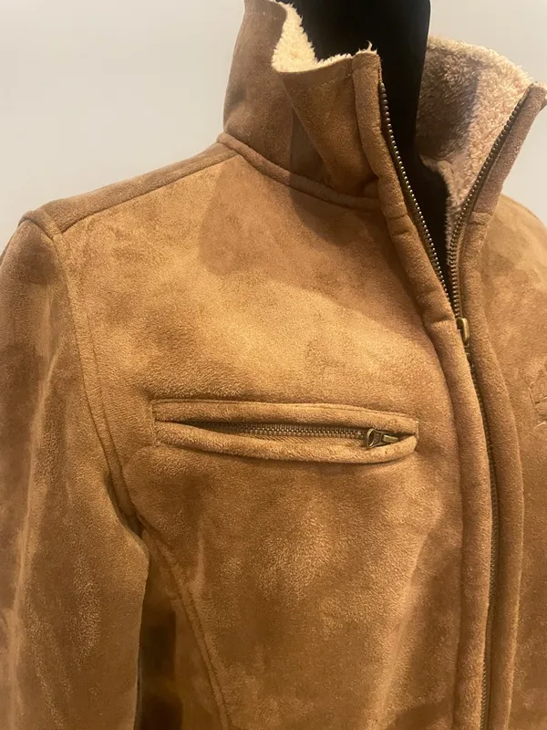 Women’s Brown Shearling-Lined Suede Jacket medium fitted look- bit & bridle - Image 2