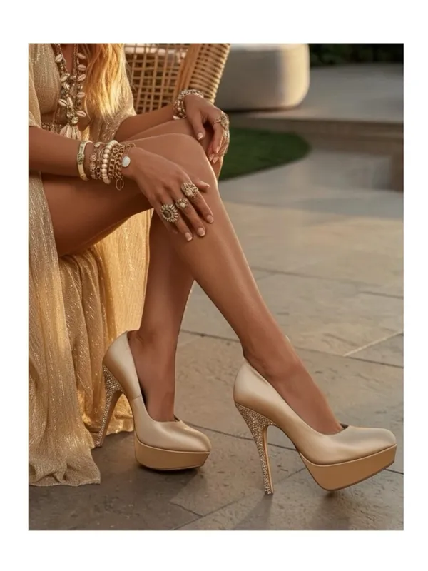 Steve Madden ☀︎︎ Partyy-R Glitter Crystal Platform Stilettos Pumps ☀︎︎ Champagne - Image 15