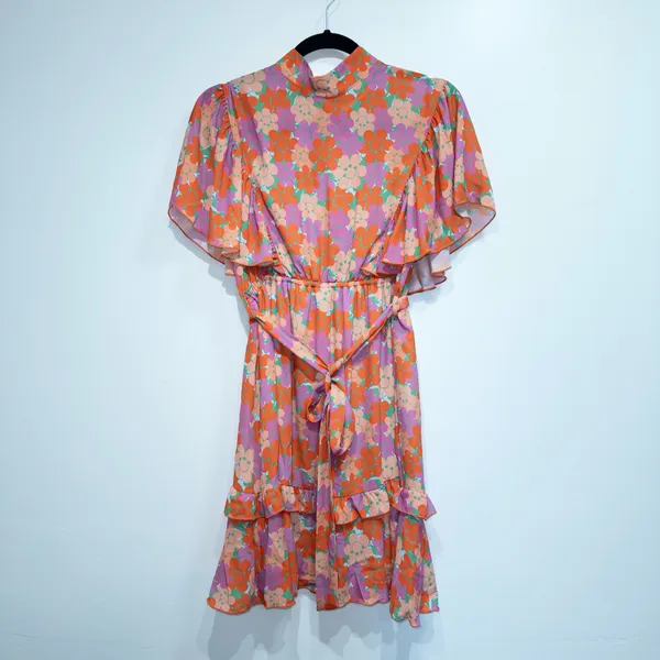 New Twisted Wunder London Orange Happy Floral Ruffle Mini Dress Size 10 - Image 2