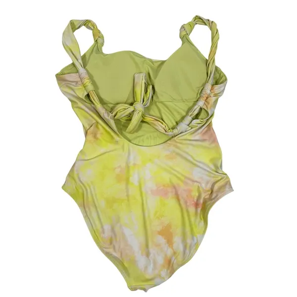 Aerie One Piece Swimsuit Womens Small Yellow Tie Dye Open Back Full Coverage - Image 9
